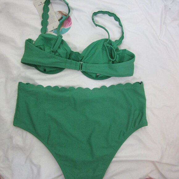 Rhode Bikini 2 Pc Bikini Demitasse Green Scalloped Summer Size Large 12-14 NWT - Picture 10 of 15